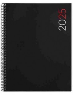 Agenda Día Página Espiral Pro polipropileno City 210 x 270 negro 2025