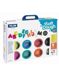 Maletín 8 botes 59 g pasta blanda Soft Dough con herramientas Muchas letras