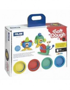 Maletín 4 botes 116 g pasta blanda Soft Dough con herramientas Caras Divertidas