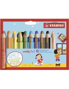 Lapiceros de colores Woody 3 en 1 - 10 uds. + sacapuntas