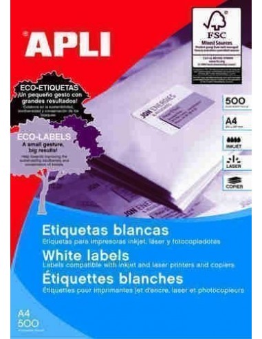 Etiquetas blancas cajas 500 hojas cantos rectos