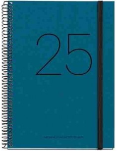 Agenda Día Página Espiral reciclada cartón Plus con goma Recycled 155 x 213 azul 2025
