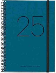 Agenda Día Página Espiral reciclada cartón Plus con goma Recycled 155 x 213 azul Catalán 2025
