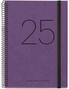Agenda Día Página Espiral reciclada cartón Plus con goma Recycled 155 x 213 Púrpura 2025