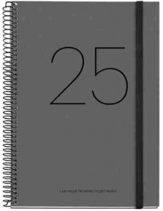 Agenda Día Página Espiral reciclada cartón Plus con goma Recycled 155 x 213 negro 2025