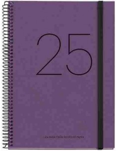 Agenda Semana Vista Espiral cartón Plus con goma Recycled 155 x 213 púrpura Catalán 2025