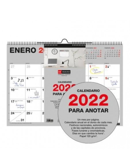 Calendario de pared A3 con espacio para escribir gris básico 2022